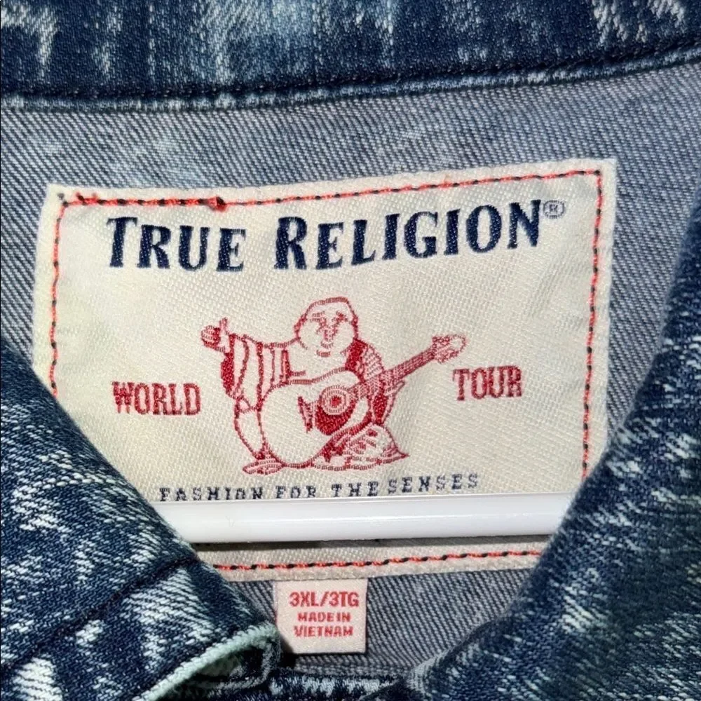 VTG,True Religion Blue Acid Wash Denim Jacket Size 3XL